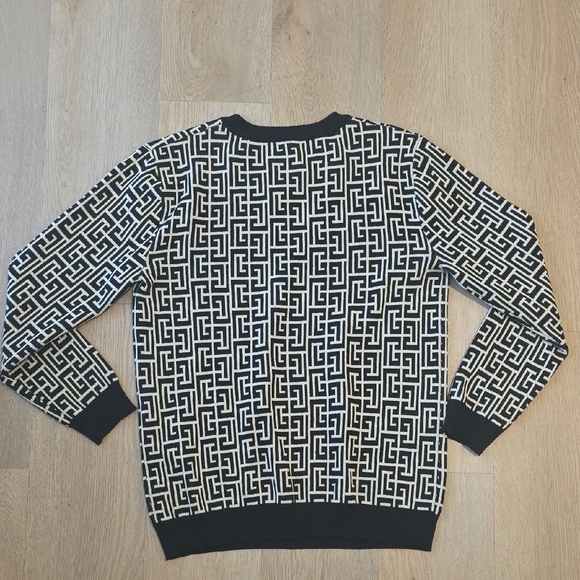 Balmain Black and White Geometric Crewneck Sweater - Picture 2 of 4